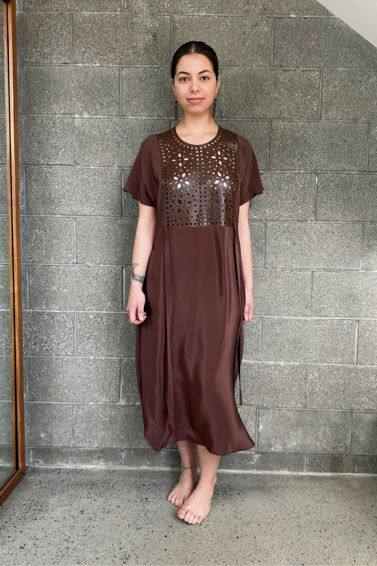 Image Title Sarah Dress - Leather Lace and Silk Crepe de Chine